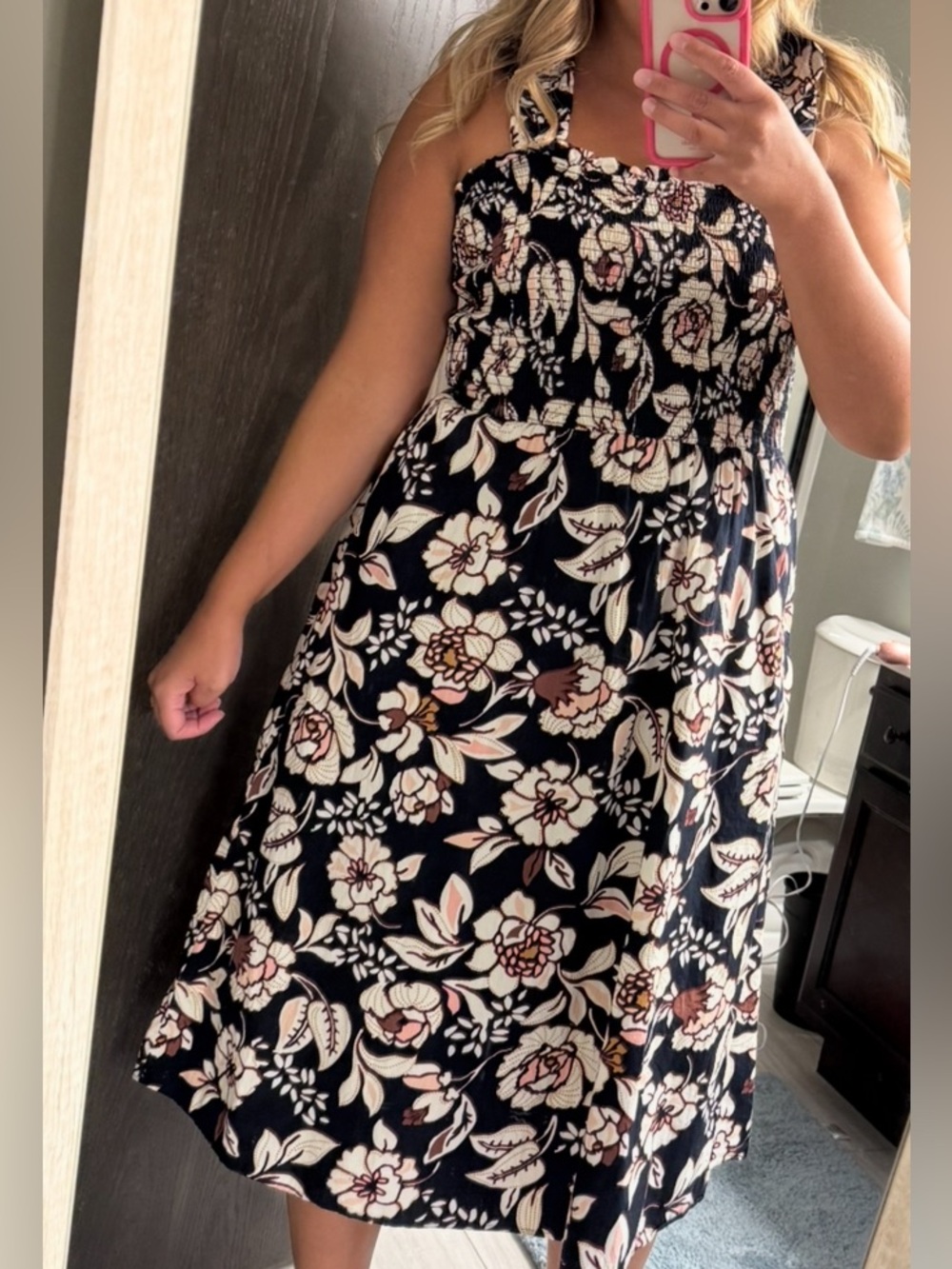 Maurices Black Floral Sundress with Cream and Pink Accents